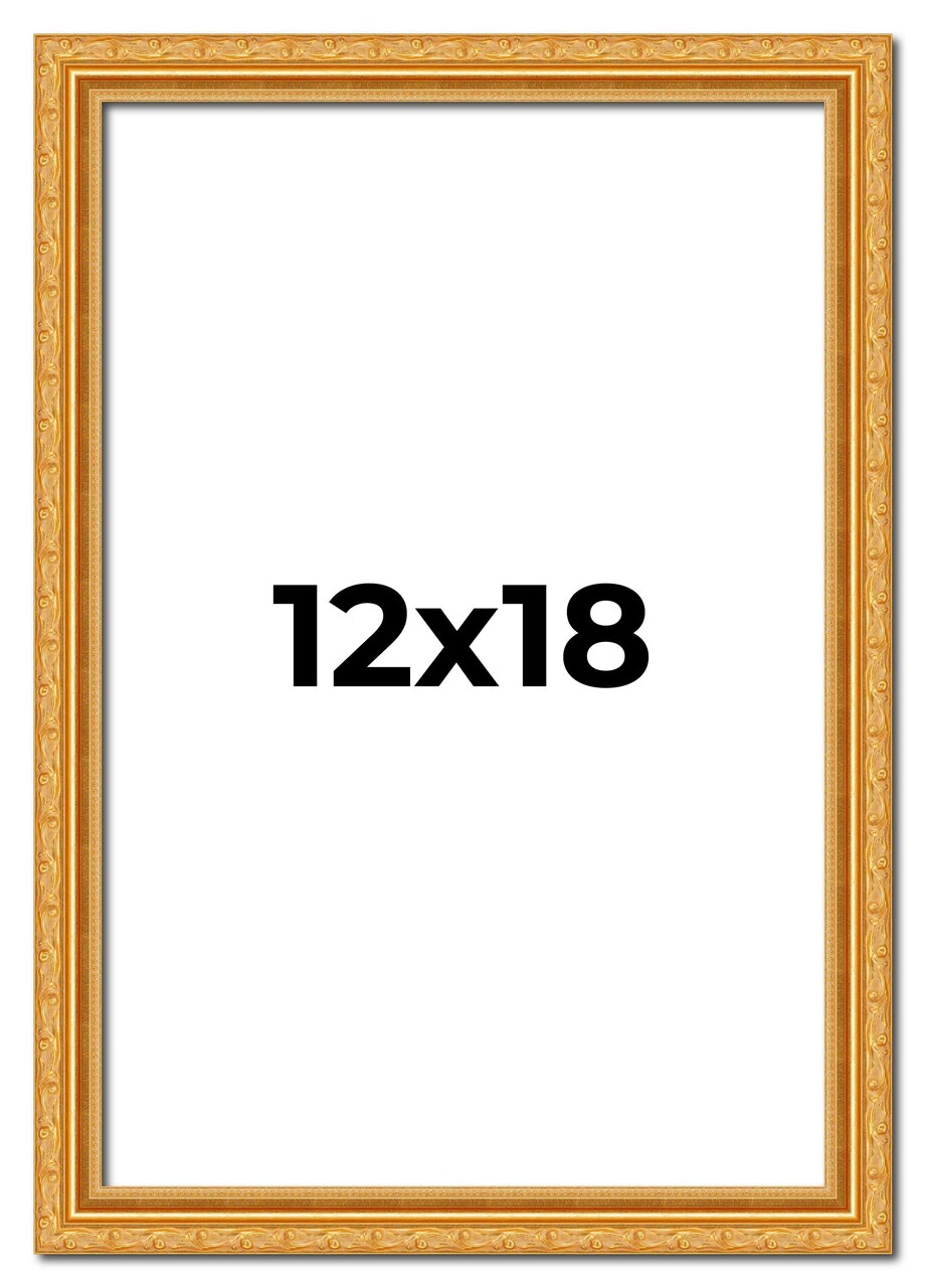 12x18 Solid Wood Antique Picture Frame with UV-Resistant Acrylic & Acid-Free Backing, Available in 4 Finishes: Bronze, Gold, Silver, and Gold with Black